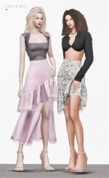 sims 4 cc asymmetrical split ruffles skirt by charonlee 2