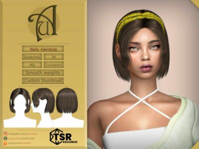 Athleisure – Nelly – Mid-Length Hairstyle With Bangs Sims 4 CC