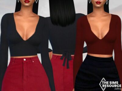 Back Tied Deep V Neck Blouses By Saliwa Sims 4 CC