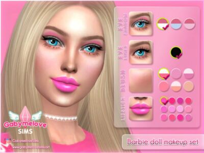 Barbie Doll Makeup SET: Eyeshadow, Eyeliner, Blush & Lipstick Sims 4 CC