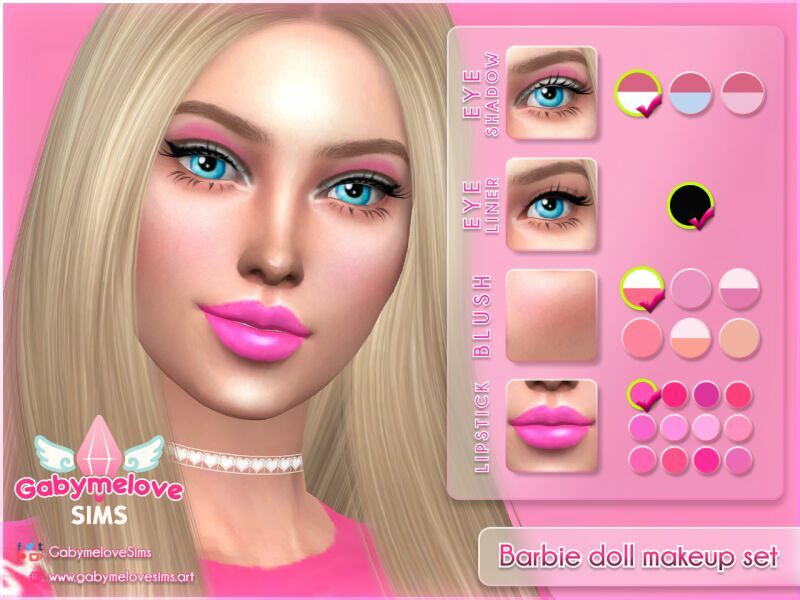 Barbie Doll Makeup SET: Eyeshadow, Eyeliner, Blush & Lipstick Sims 4 CC