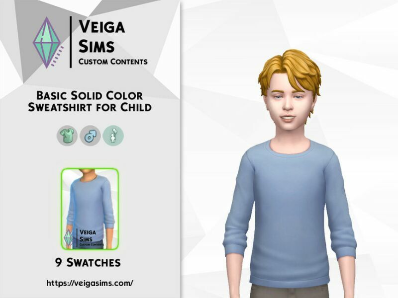 Basic Solid Color Sweatshirt For Child Sims 4 CC