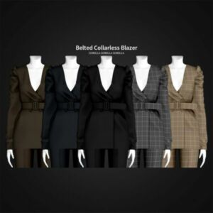 Belted Collarless Blazer By Gorilla Sims 4 CC