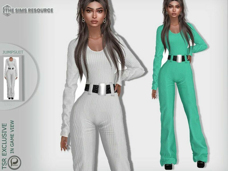 Belted Ribbed Jumpsuit Sims 4 CC