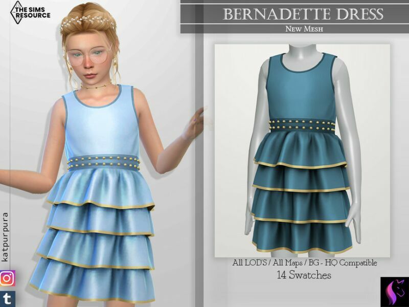 Bernadette Dress By Katpurpura Sims 4 CC