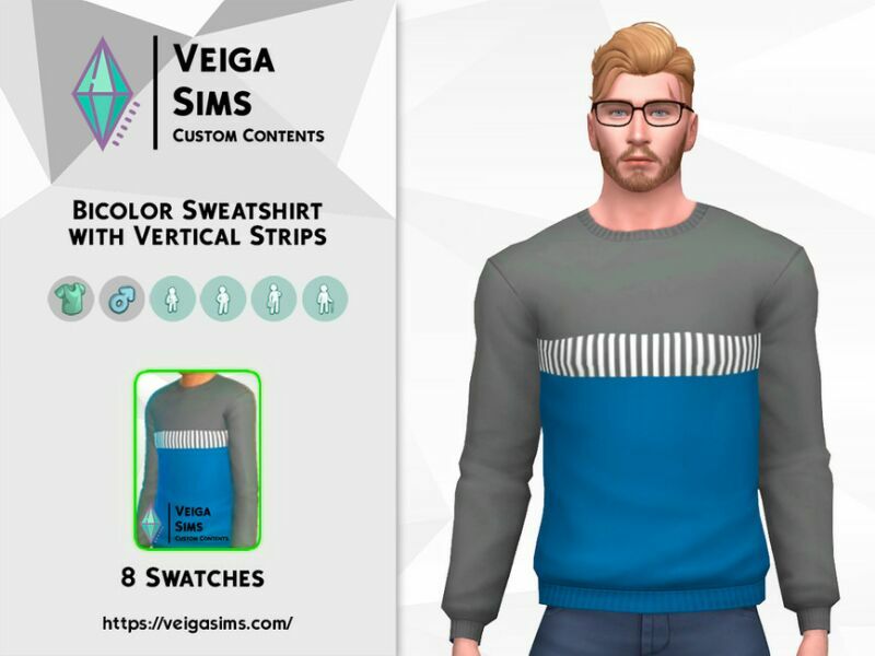 sims 4 cc bicolor sweatshirt with vertical strips 2