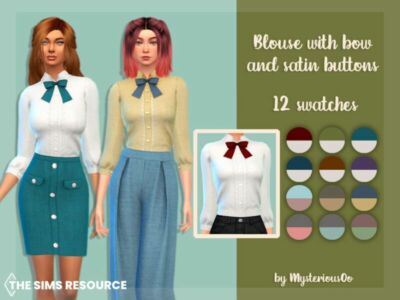 Blouse With BOW And Satin Buttons By Mysteriousoo Sims 4 CC