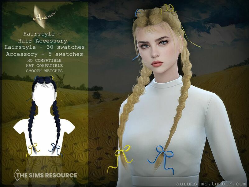 Bluesky Hairstyle + Hair Accessory SET By Aurummusik Sims 4 CC