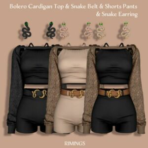 Bolero Cardigan TOP & Snake Belt & Earrings By Rimings Sims 4 CC