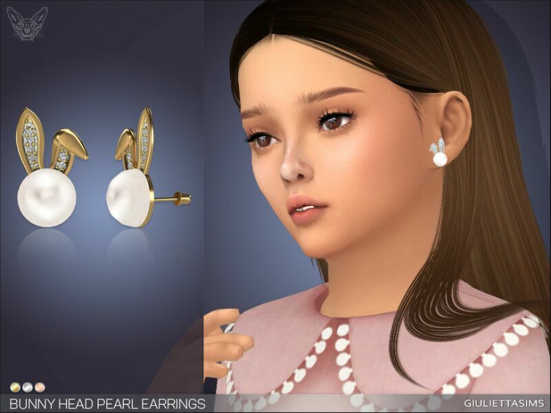 Bunny Head Pearl Earrings For Kids By Feyona Sims 4 CC