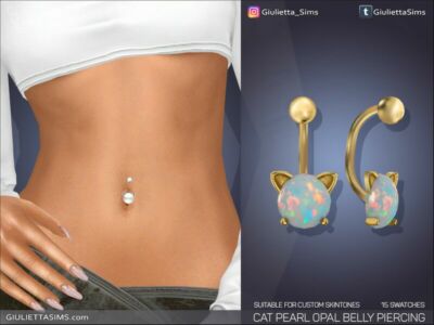 CAT Pearl Opal Belly Piercing By Feyona Sims 4 CC