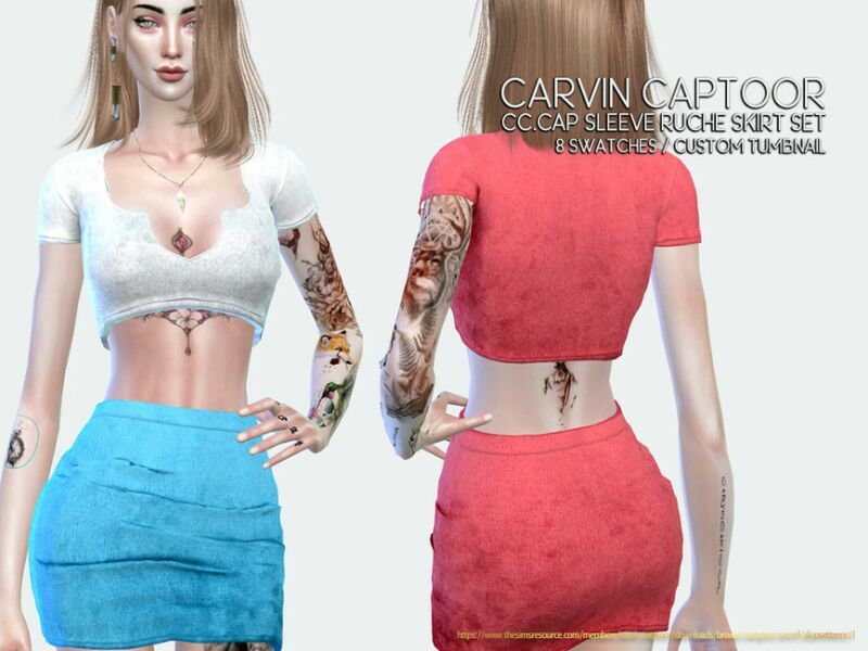 Cc.cap Sleeve Ruche Skirt SET Sims 4 CC