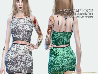 Cc.cowl Sequin Skirt SET Sims 4 CC