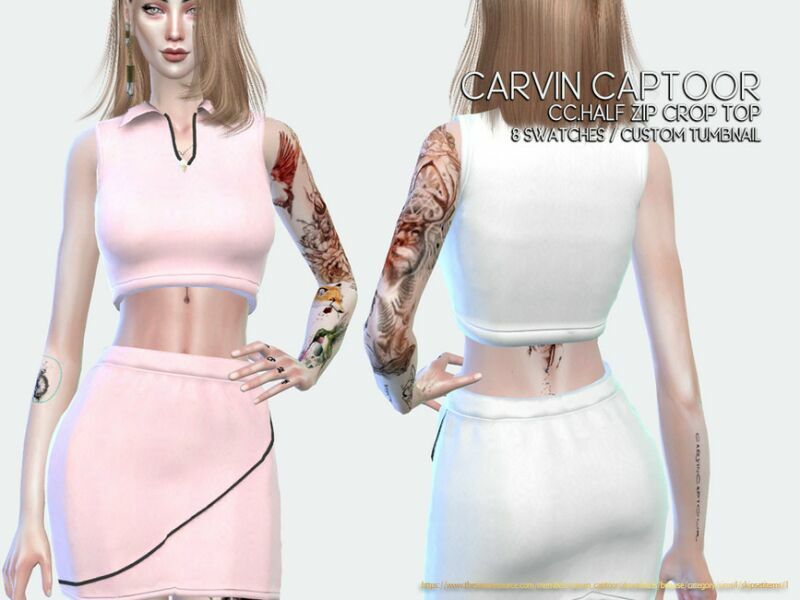 Cc.half ZIP Crop TOP Sims 4 CC