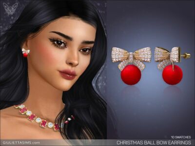 Christmas BOW Ball Earrings By Giulietta Sims 4 CC