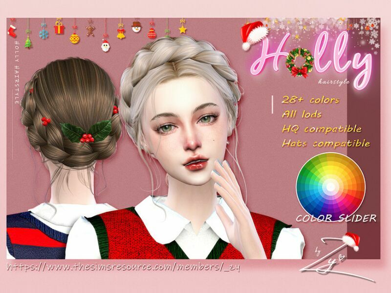 Christmas Holly Hairstyle By _ZY Sims 4 CC