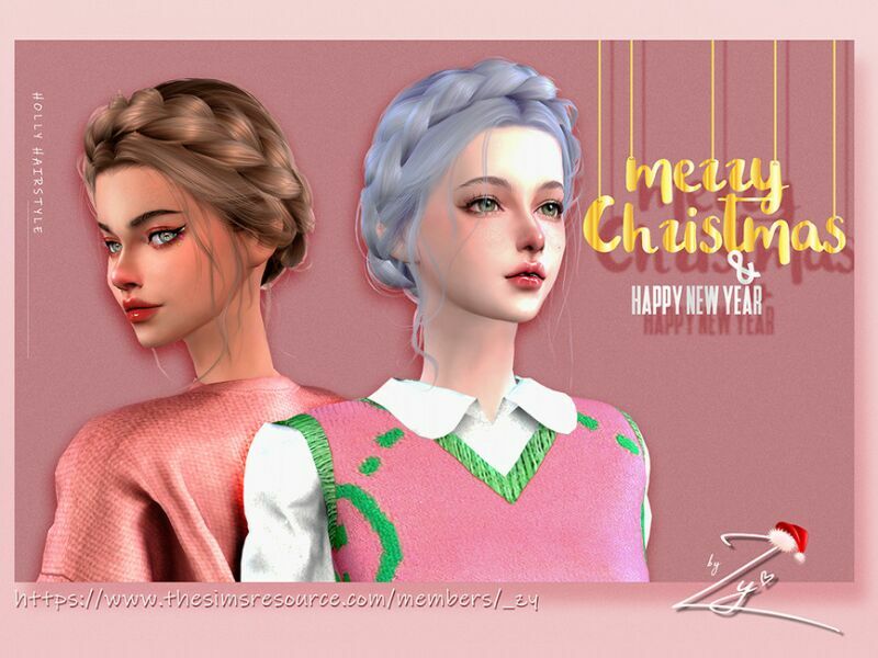 sims 4 cc christmas holly hairstyle by zy 2