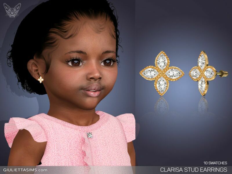 Clarisa Stud Earrings For Toddlers By Feyona Sims 4 CC