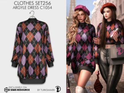 Clothes SET256 – Argyle Dress C1054 By Turksimmer Sims 4 CC