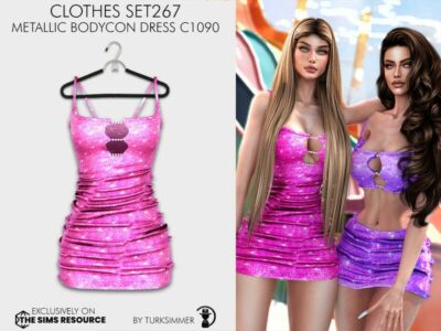 ‘Clothes SET267 – Metallic Bodycon Dress C1090 For / Everyday’ Sims 4 CC