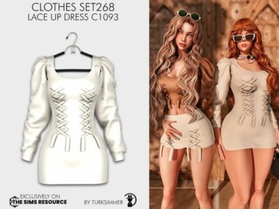 Clothes SET268 – Lace UP Dress C1093 For / Everyday Sims 4 CC