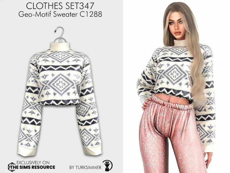 Clothes SET347 – Geo-Motif Sweater C1288 Sims 4 CC