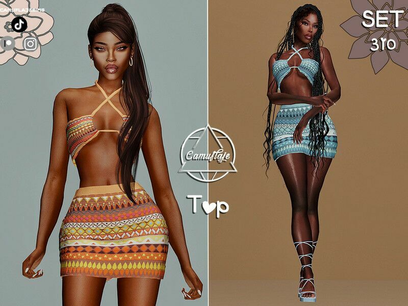 “ Clothing: GEO Print TOP SET” Sims 4 CC