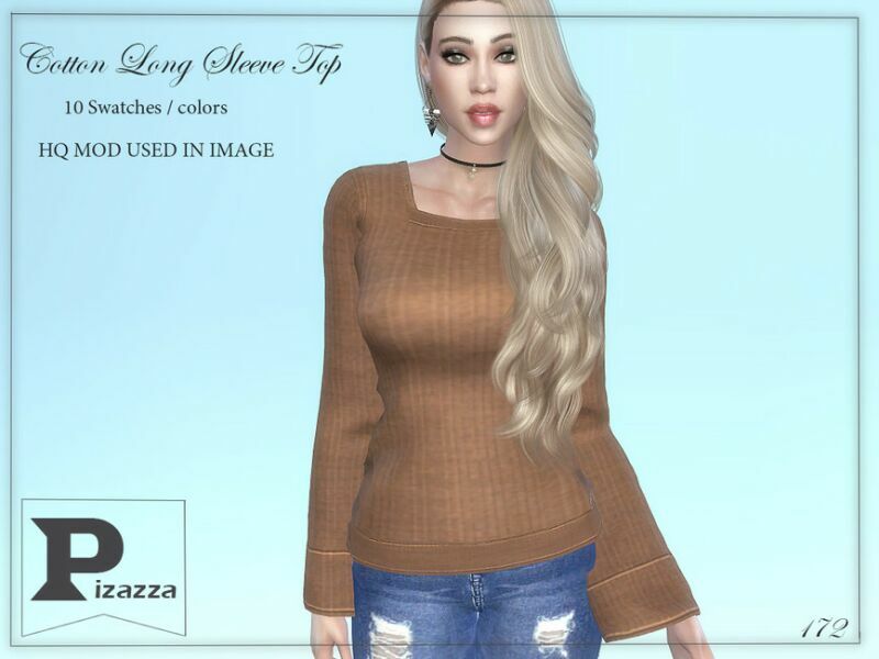 Cotton Long Sleeve TOP By Pizazz Sims 4 CC