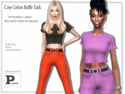 Cozy Cotton Ruffle Tank By Pizazz Sims 4 CC