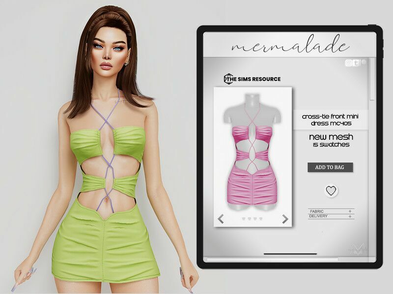 Cross-Tie Front Mini Dress MC405 By Mermaladesimtr Sims 4 CC