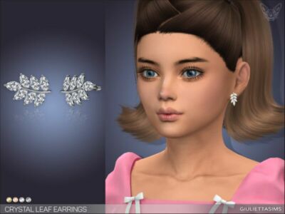 Crystal Leaf Earrings For Kids By Feyona Sims 4 CC