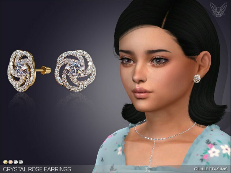 Crystal Rose Earrings For Kids By Feyona Sims 4 CC