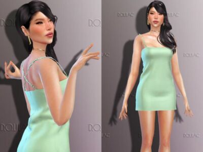 Crystal Trimmed Satin Mini Dress DO262 Sims 4 CC