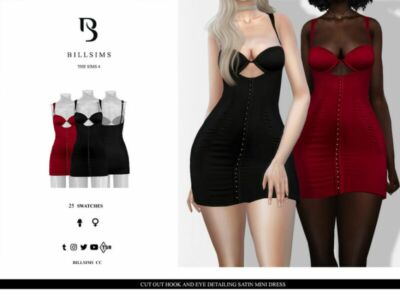 CUT OUT Hook & EYE Detailing Satin Mini Dress Sims 4 CC