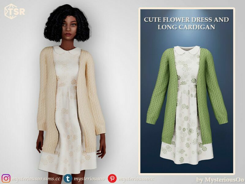 Cute Flower Dress And Long Cardigan / Everyday Sims 4 CC