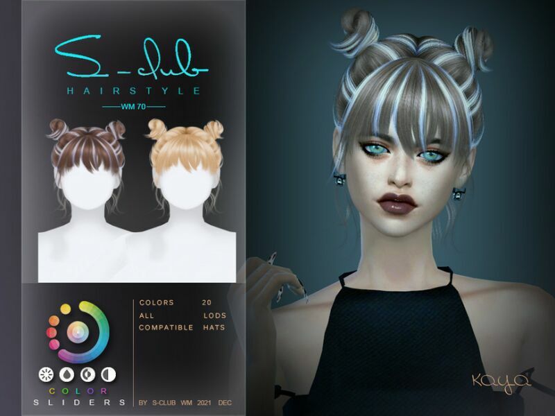 Cute Hair With Buns Bangs(Kaya) By S-Club By S-Club Sims 4 CC