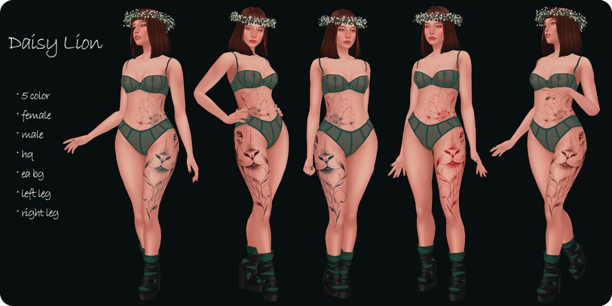 sims 4 cc daisy lion tattoo by moonmoonsim 2