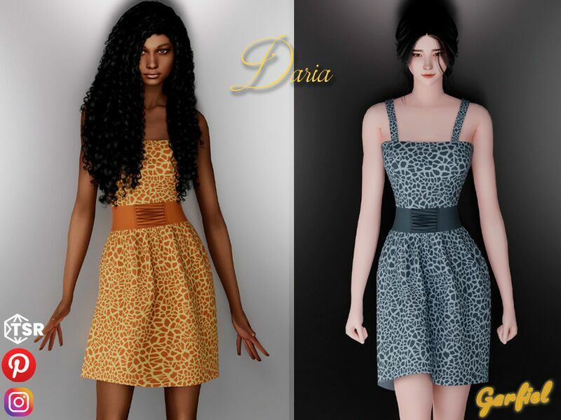 Daria – Dress With Giraffe Pattern And Corset Belt By Garfiel Sims 4 CC