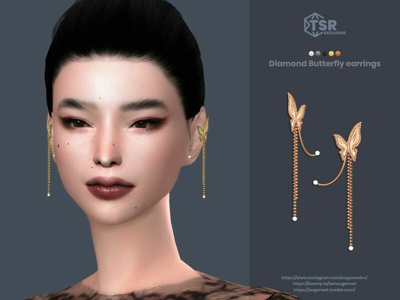 Diamond Butterfly Earrings Sims 4 CC