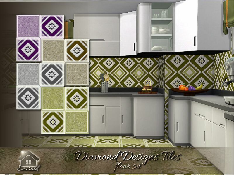 Diamond Designs Tiles Floor SET By Emerald Sims 4 CC