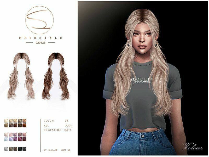 Double Long Braid Hair 020623 (Velour) For / Female By S-Club Sims 4 CC