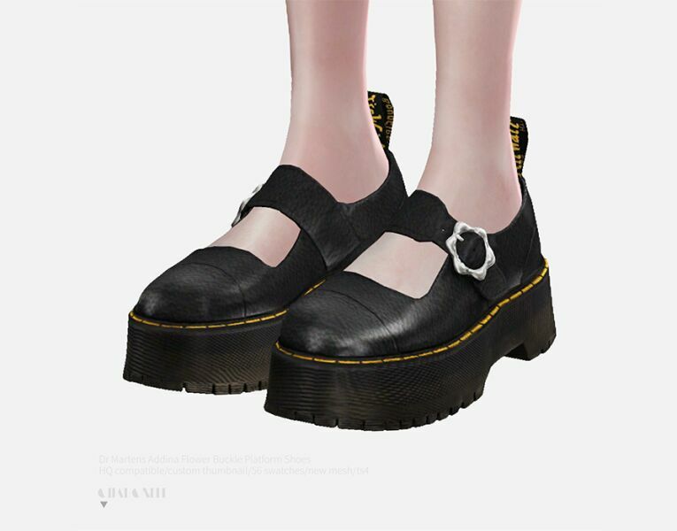 DR Martens Addina Flower Buckle Platform Shoes By Charonlee Sims 4 CC