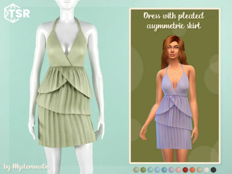 Dress With Pleated Asymmetric Skirt By Mysteriousoo Sims 4 CC