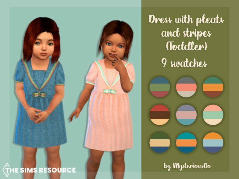 Dress With Pleats And Stripes Toddler By Mysteriousoo Sims 4 CC