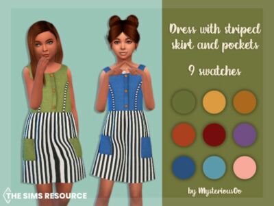 Dress With Striped Skirt And Pockets By Mysteriousoo Sims 4 CC