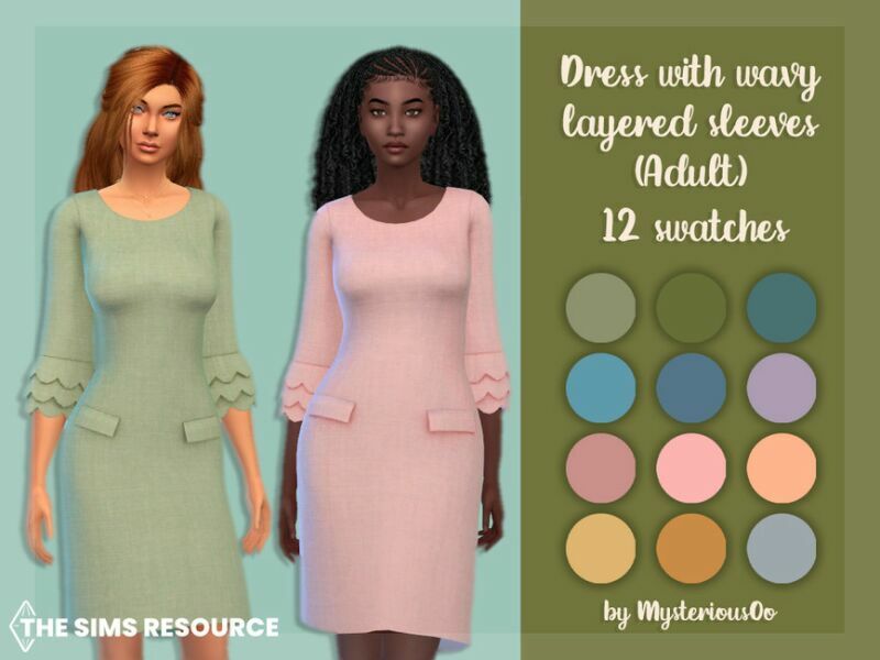 Dress With Wavy Layered Sleeves Adult By Mysteriousoo Sims 4 CC