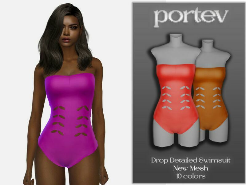 Drop Detailed Swimsuit By Portev Sims 4 CC