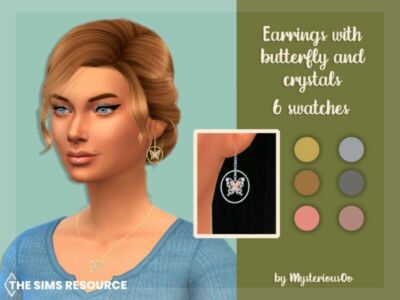 Earrings With Butterfly And Crystals By Mysteriousoo Sims 4 CC