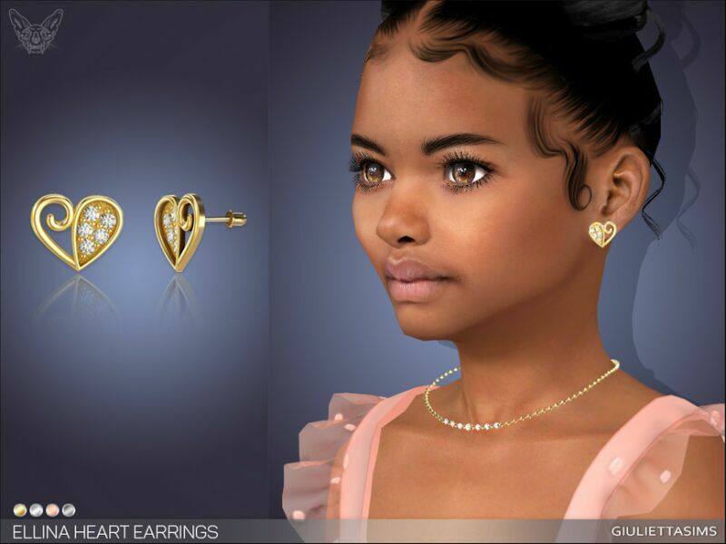 Ellina Heart Earrings For Kids By Feyona Sims 4 CC