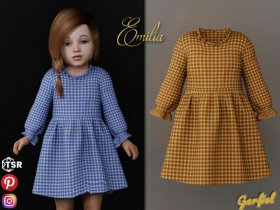 ‘Emilia – Checkered Dress With Ruffles / Toddler’ Sims 4 CC